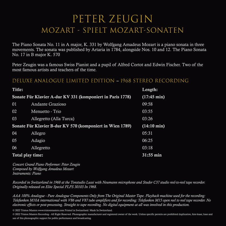 Peter Zeugin - Mozart - Spielt Mozart-Sonaten