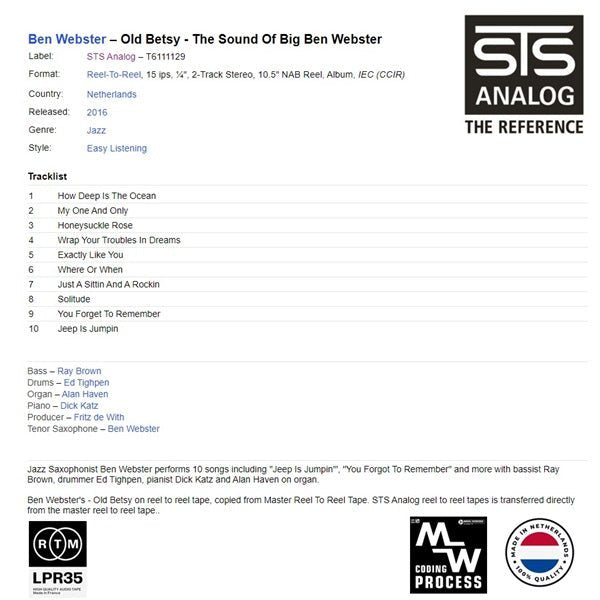 Ben Webster - Old Betsy - The Sound Of Big Ben Webster