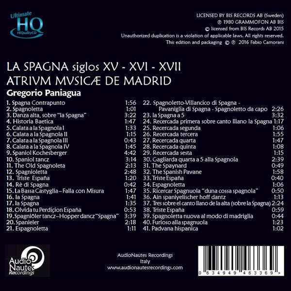 Atrium Musicae De Madrid, Gregorio Paniagua – La Spagna XV-XVI-XVII Centuries